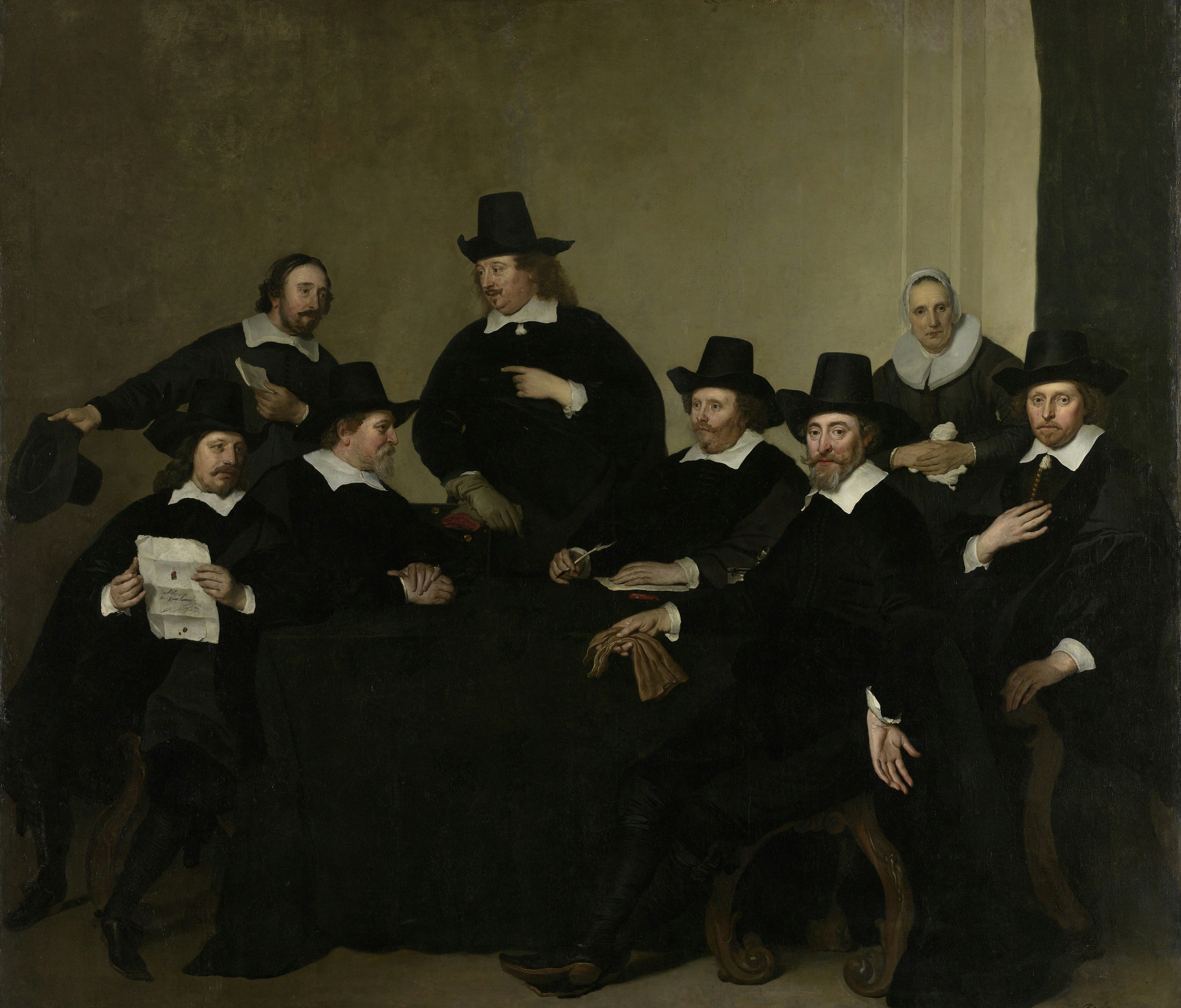 Title: Regenten Regents of the Nieuwe Zijds Institute for the Outdoor Relief of the Poor, Amsterdam.<br>Date: 1650.<br>Institution: Rijksmuseum.<br>Provider: Rijksmuseum.<br>Providing Country: Netherlands.<br>Public Domain